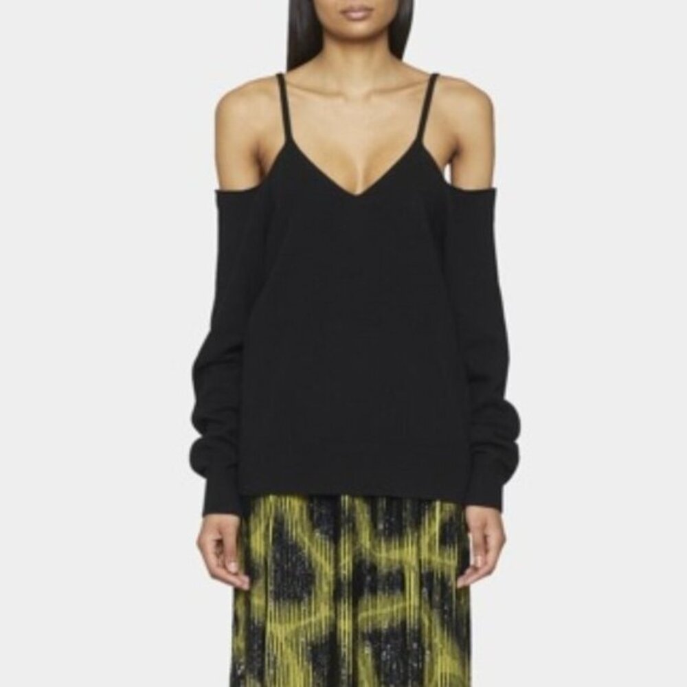 Dries Van Noten Negroni Cold Shoulder Wool Sweater Top XS Black Knit Designer